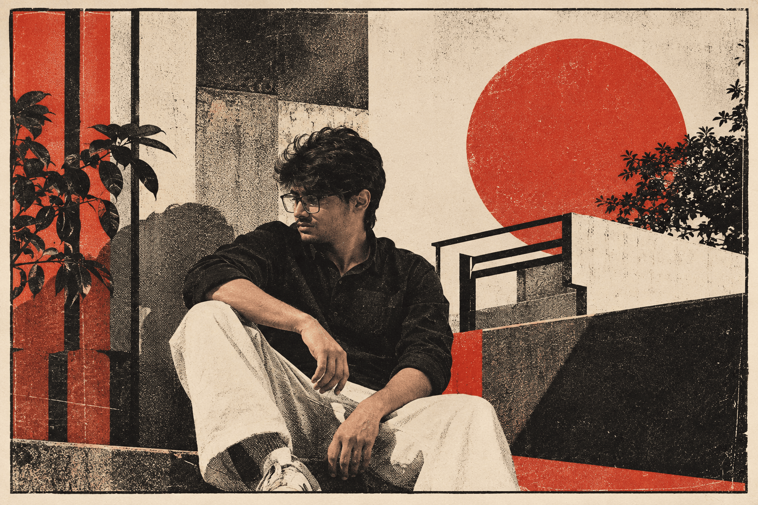 Aquib Alam sitting in front of architecture